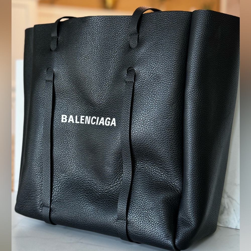 Authentic Balenciaga Small Black White Logo Tote Bag with Pouch